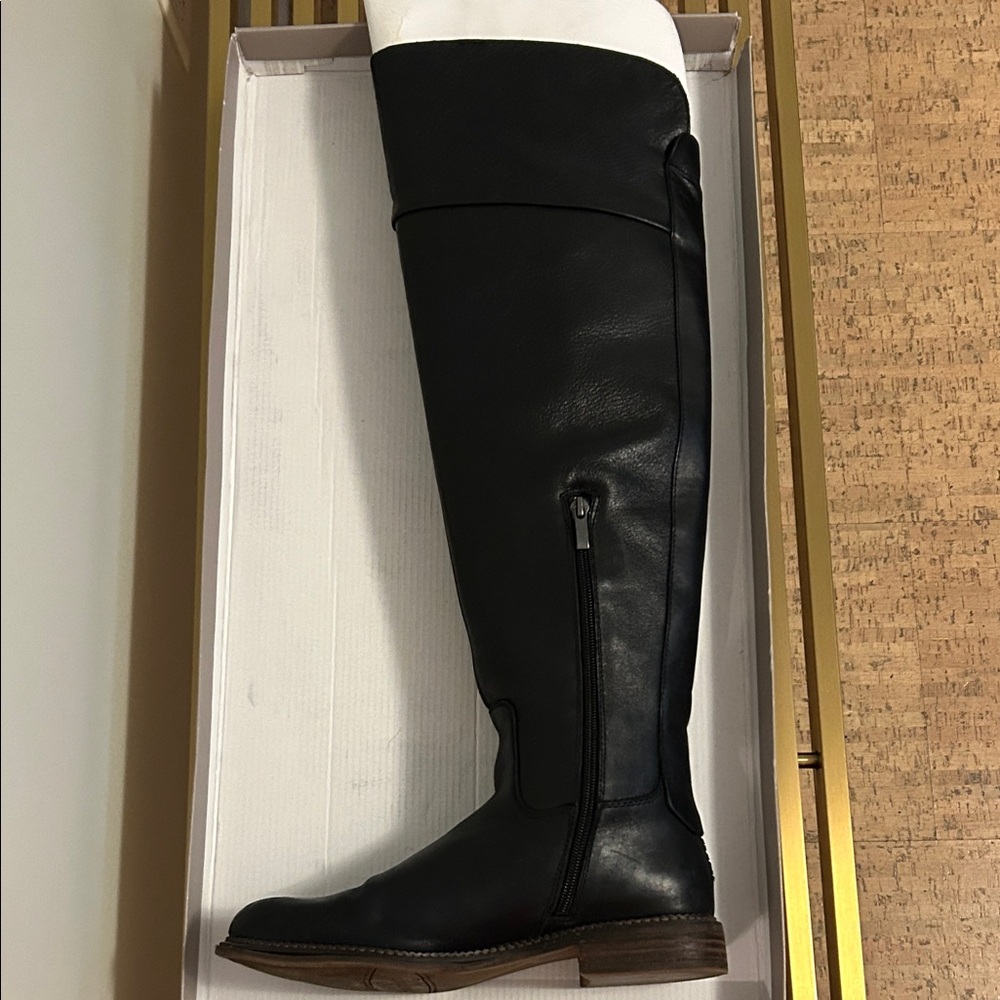 Franco Sarto L-Haleen Black Leather Over the Knee Boots